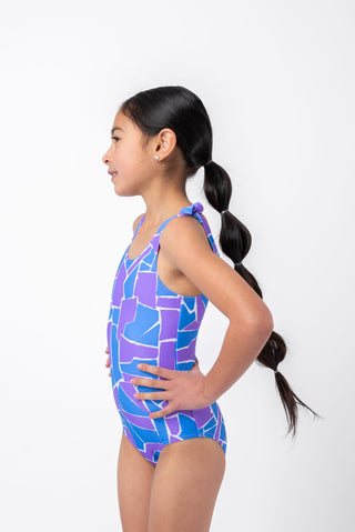 Mini Palm Tree One Piece | Geometric Purple & Blue