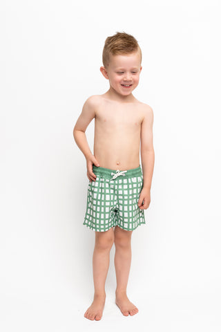 Mini Hang Ten Shorts | Dark Sage Plaid