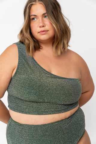 One Shoulder Emerald Shimmer Set