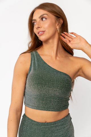 One Shoulder Emerald Shimmer Set