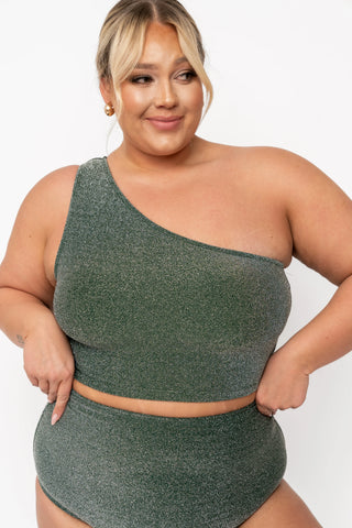 One Shoulder Emerald Shimmer Set