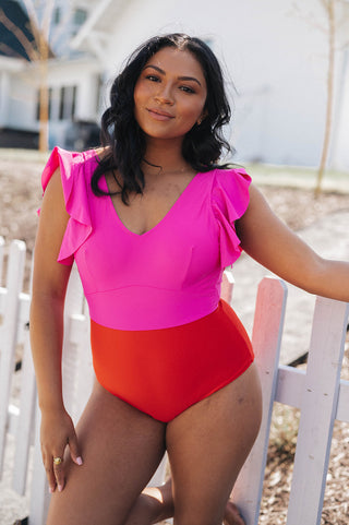 Ocean One Piece | Neon Pink & Poppy Red