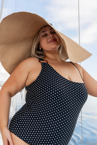 Ripple One Piece | Black & White Polka Dot
